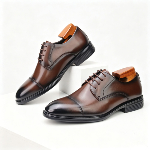 Giày Da Nam Captoe Derby Da bò – Sohada Store, LML0180 nâu